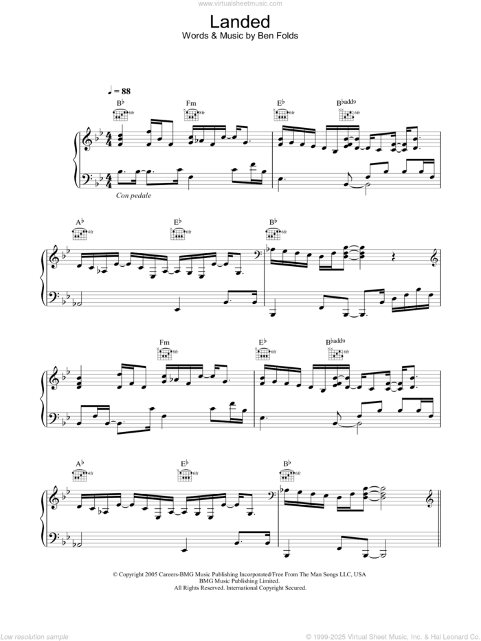 Landed sheet music for voice, piano or guitar by Ben Folds, intermediate skill level