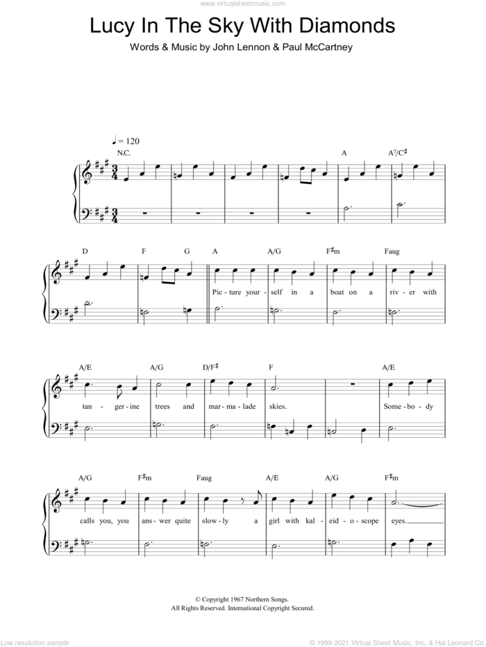 Lucy In The Sky With Diamonds sheet music for piano solo by The Beatles, John Lennon and Paul McCartney, easy skill level