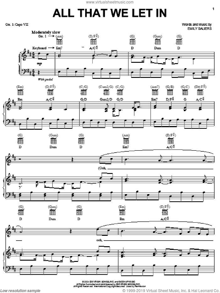 All That We Let In sheet music for voice, piano or guitar by Indigo Girls and Emily Saliers, intermediate skill level
