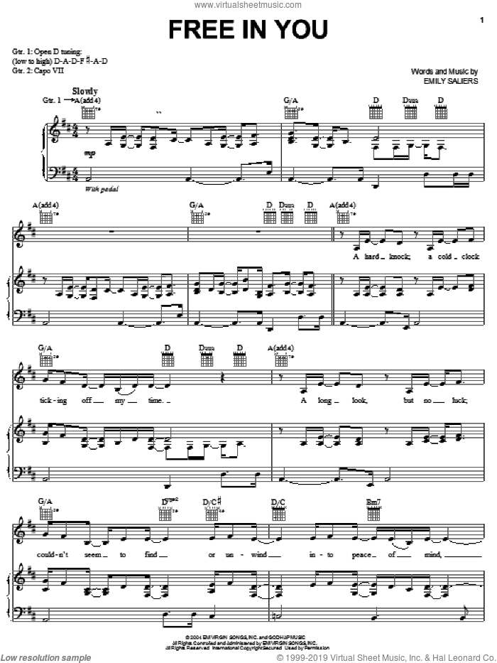 Free In You sheet music for voice, piano or guitar by Indigo Girls and Emily Saliers, intermediate skill level