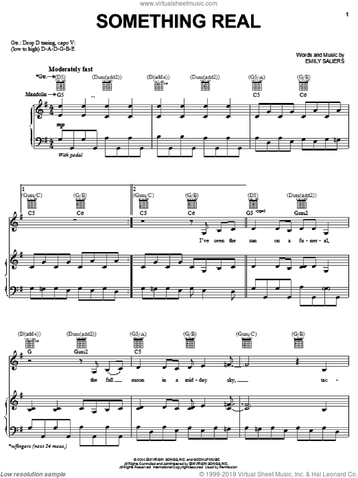 Something Real sheet music for voice, piano or guitar by Indigo Girls and Emily Saliers, intermediate skill level