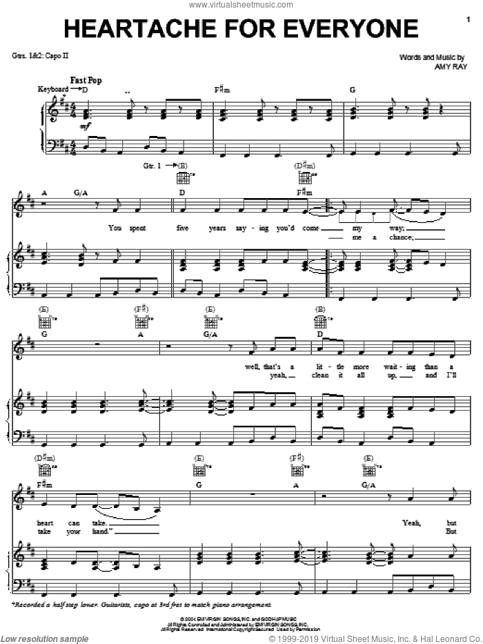 Heartache For Everyone sheet music for voice, piano or guitar by Indigo Girls and Amy Ray, intermediate skill level