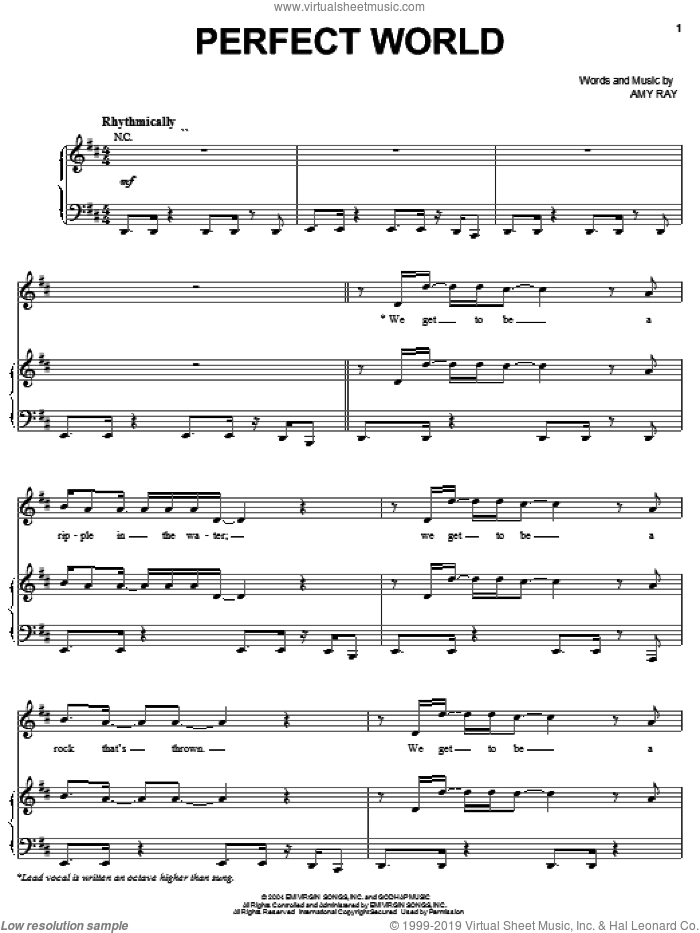 Perfect World sheet music for voice, piano or guitar by Indigo Girls and Amy Ray, intermediate skill level