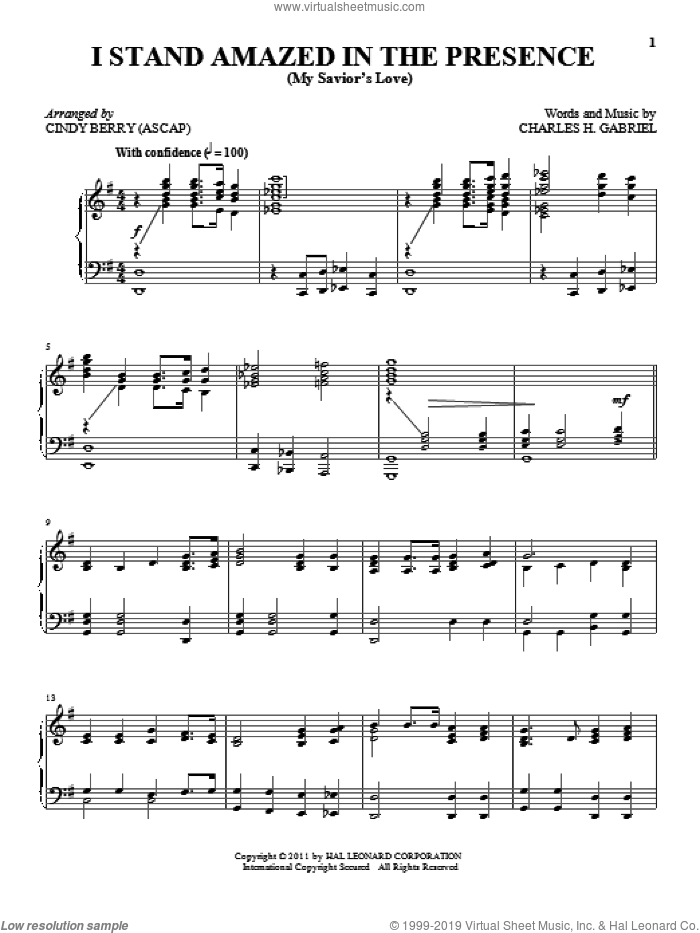 I Stand Amazed In The Presence (My Savior's Love) sheet music for piano solo by Charles H. Gabriel, intermediate skill level