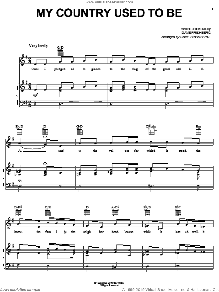 My Country Used To Be sheet music for voice, piano or guitar by Dave Frishberg, intermediate skill level