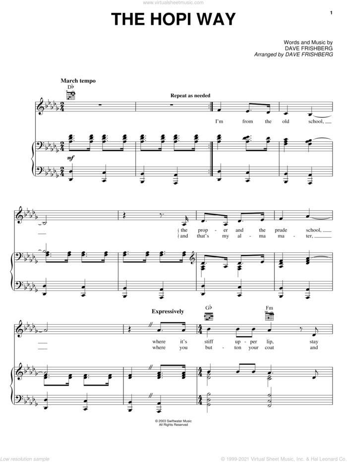 The Hopi Way sheet music for voice, piano or guitar by Dave Frishberg, intermediate skill level