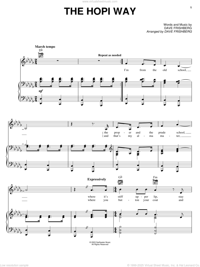 The Hopi Way sheet music for voice, piano or guitar by Dave Frishberg, intermediate skill level