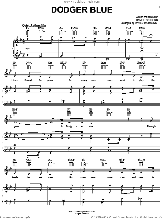Dodger Blue sheet music for voice, piano or guitar by Dave Frishberg, intermediate skill level