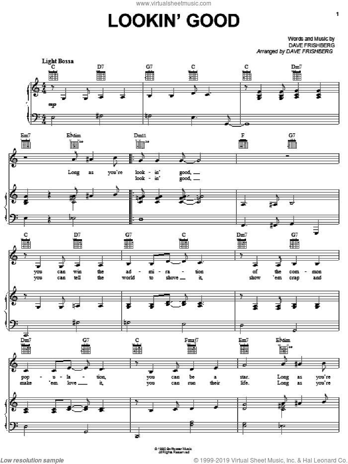 Lookin' Good sheet music for voice, piano or guitar by Dave Frishberg, intermediate skill level