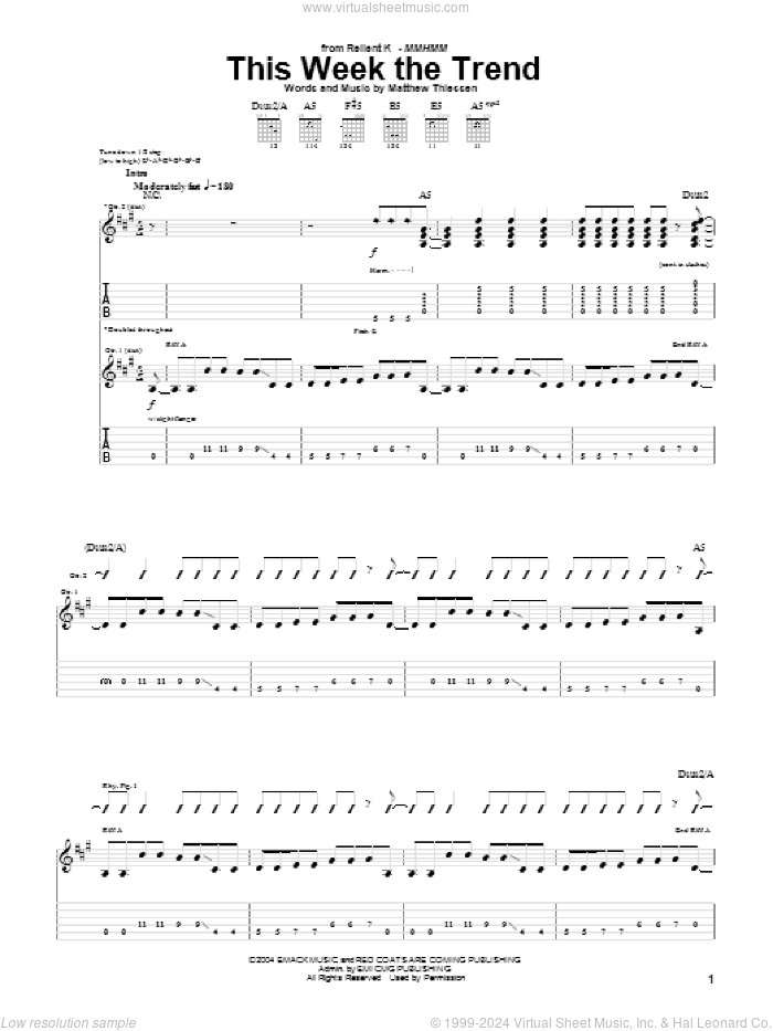 This Week The Trend sheet music for guitar (tablature) by Relient K and Matthew Thiessen, intermediate skill level