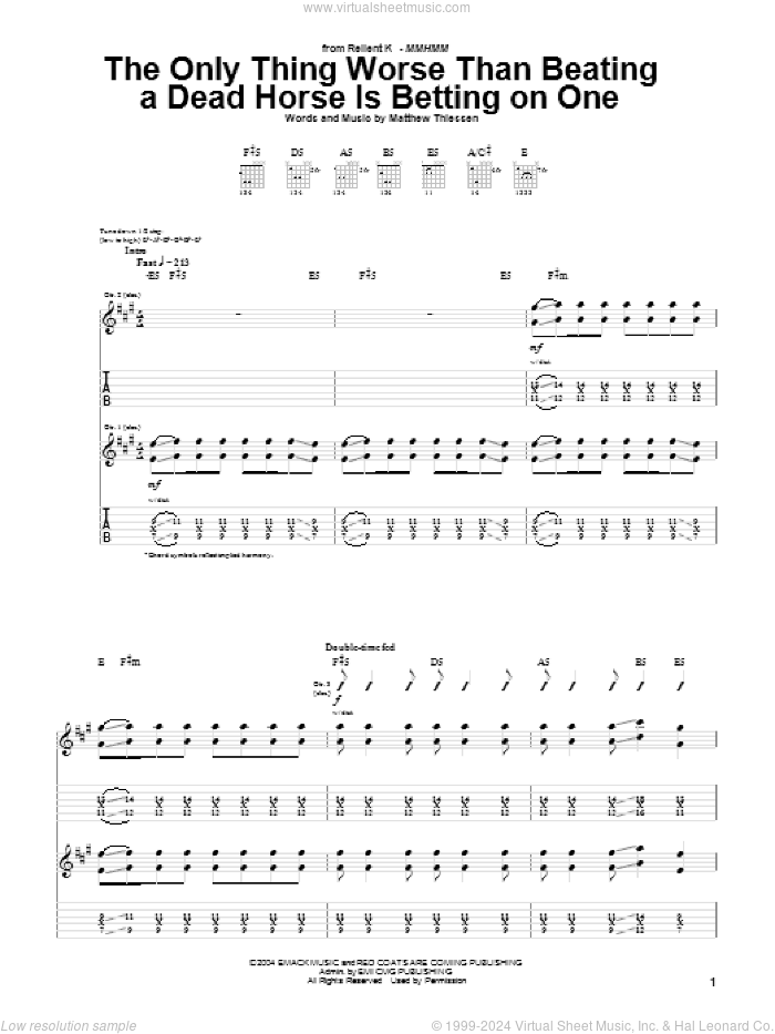The Only Thing Worse Than Beating A Dead Horse Is Betting On One sheet music for guitar (tablature) by Relient K and Matthew Thiessen, intermediate skill level