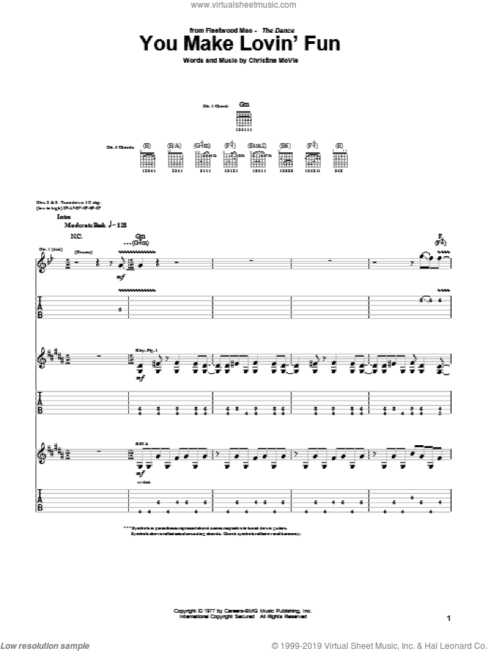 You Make Lovin' Fun sheet music for guitar (tablature) by Fleetwood Mac and Christine McVie, intermediate skill level