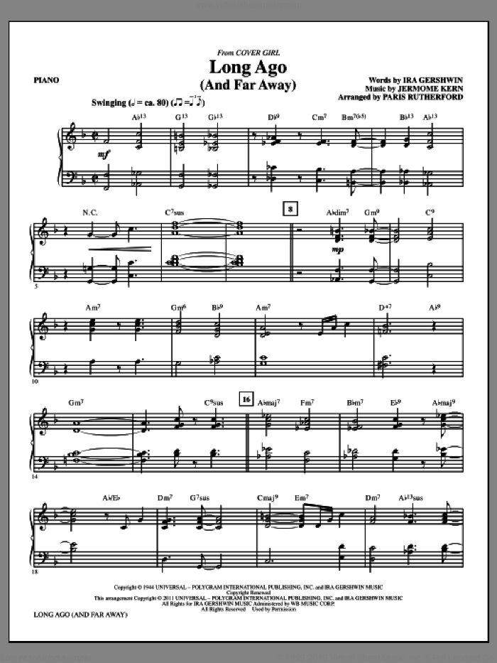 Long Ago (And Far Away) (complete set of parts) sheet music for orchestra/band (Rhythm) by Jerome Kern, Ira Gershwin and Paris Rutherford, intermediate skill level