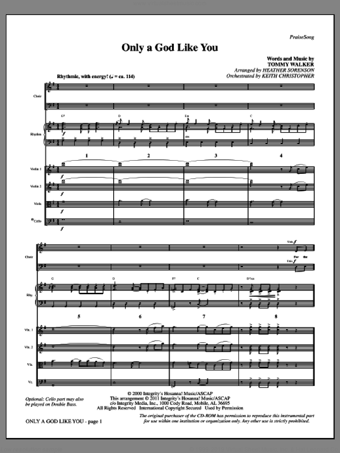 Only A God Like You (complete set of parts) sheet music for orchestra/band (Rhythm) by Tommy Walker and Heather Sorenson, intermediate skill level