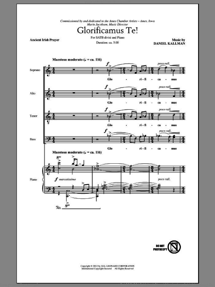 Glorificamus Te! sheet music for choir (SATB: soprano, alto, tenor, bass) by Daniel Kallman and Ancient Irish Prayer, intermediate skill level
