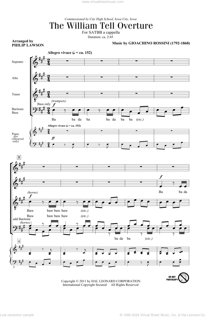 The William Tell Overture sheet music for choir (SATB: soprano, alto, tenor, bass) by Gioacchino Rossini and Philip Lawson, intermediate skill level