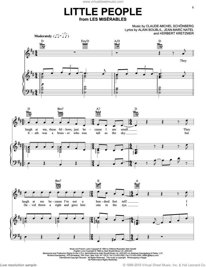 Little People sheet music for voice, piano or guitar by Alain Boublil, Les Miserables (Musical), Claude-Michel Schonberg, Herbert Kretzmer and Jean-Marc Natel, intermediate skill level