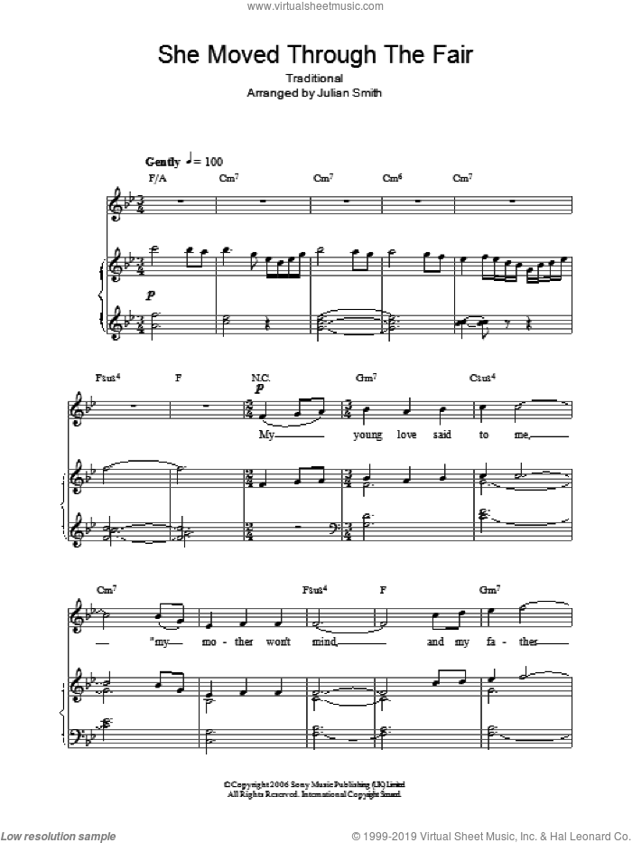 She Moved Through The Fair sheet music for voice, piano or guitar by Charlotte Church, Julian Smith and Miscellaneous, intermediate skill level