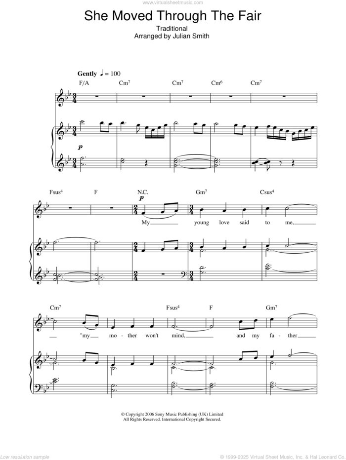 She Moved Through The Fair sheet music for voice, piano or guitar by Charlotte Church, Julian Smith and Miscellaneous, intermediate skill level