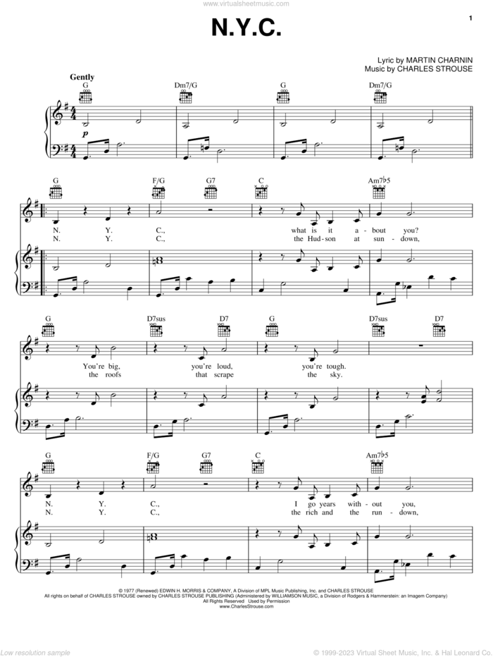 N.Y.C. sheet music for voice, piano or guitar by Charles Strouse, Annie (Musical), Reid Shelton and Martin Charnin, intermediate skill level