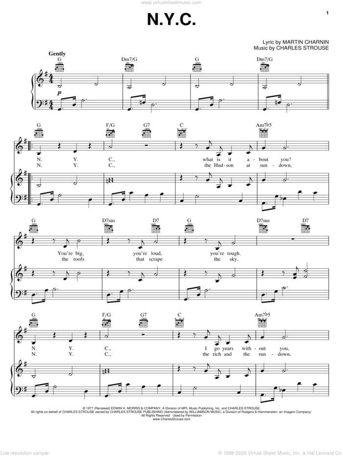 N.Y.C. (from Annie) sheet music for voice, piano or guitar by Charles Strouse, Annie (Musical), Reid Shelton and Martin Charnin, intermediate skill level