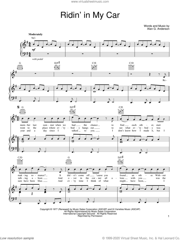 Ridin' In My Car sheet music for voice, piano or guitar by She & Him and Alan G. Anderson, intermediate skill level