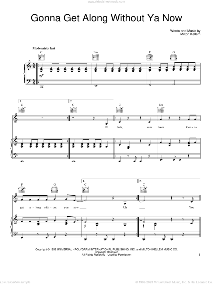 Gonna Get Along Without Ya Now sheet music for voice, piano or guitar by She & Him, Skeeter Davis and Milton Kellem, intermediate skill level