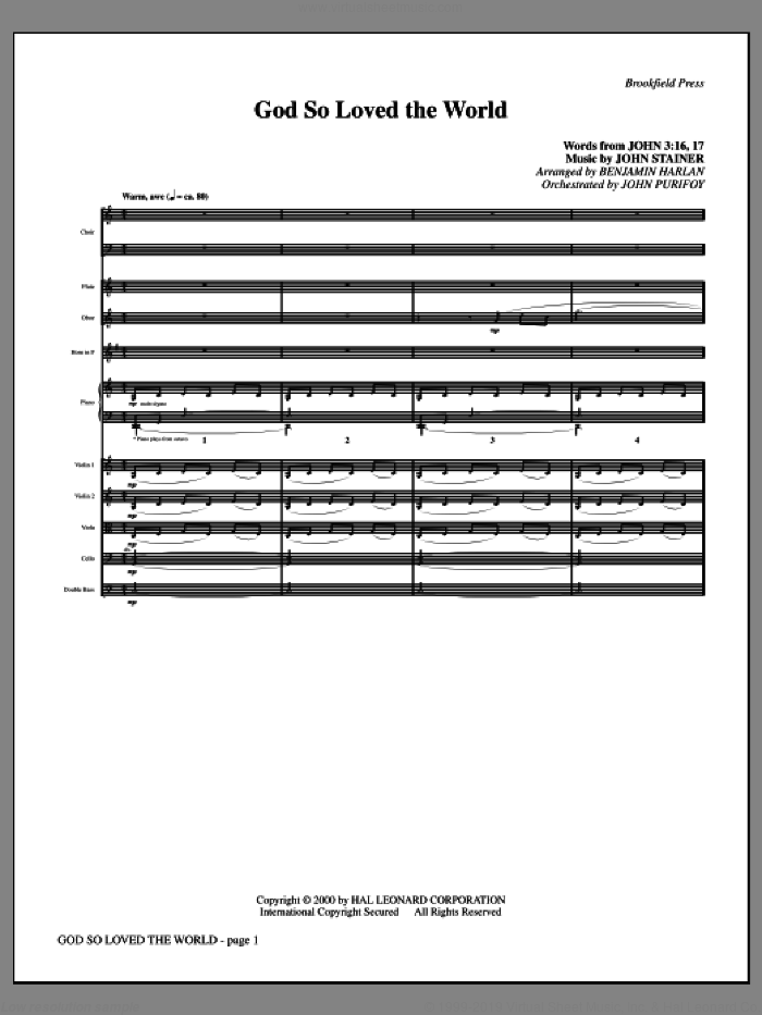 God So Loved The World Chamber Orchestra (complete set of parts) sheet music for orchestra/band (Orchestra) by Benjamin Harlan and John Stainer, classical score, intermediate skill level