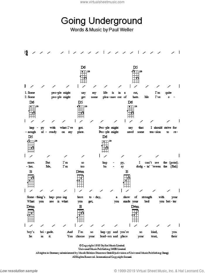 Going Underground sheet music for ukulele (chords) by The Jam and Paul Weller, intermediate skill level