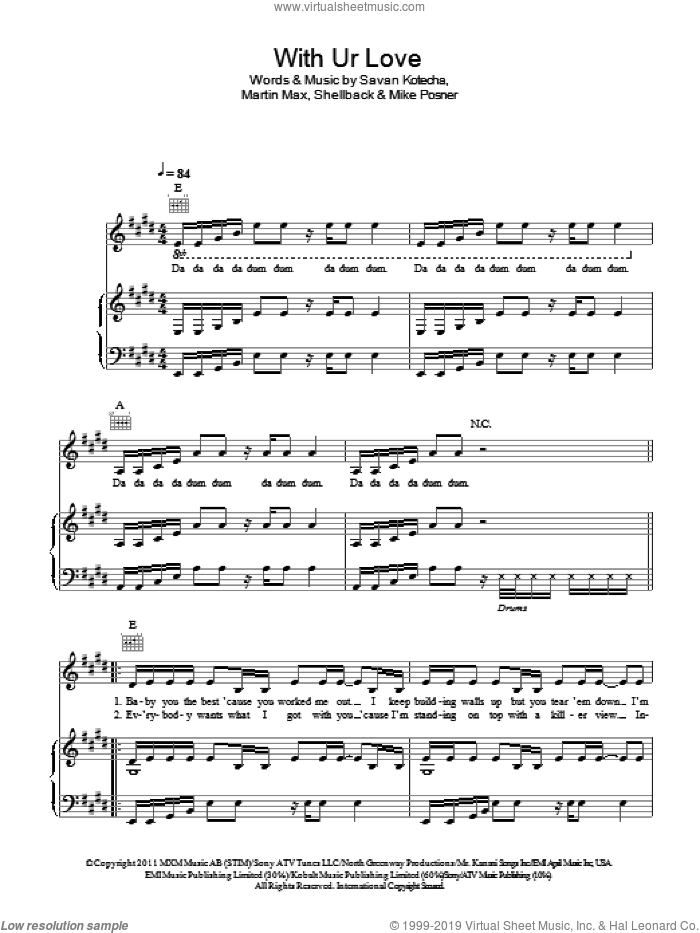 With Ur Love sheet music for voice, piano or guitar by Cher Lloyd, Martin Max, Mike Posner, Savan Kotecha and Shellback, intermediate skill level