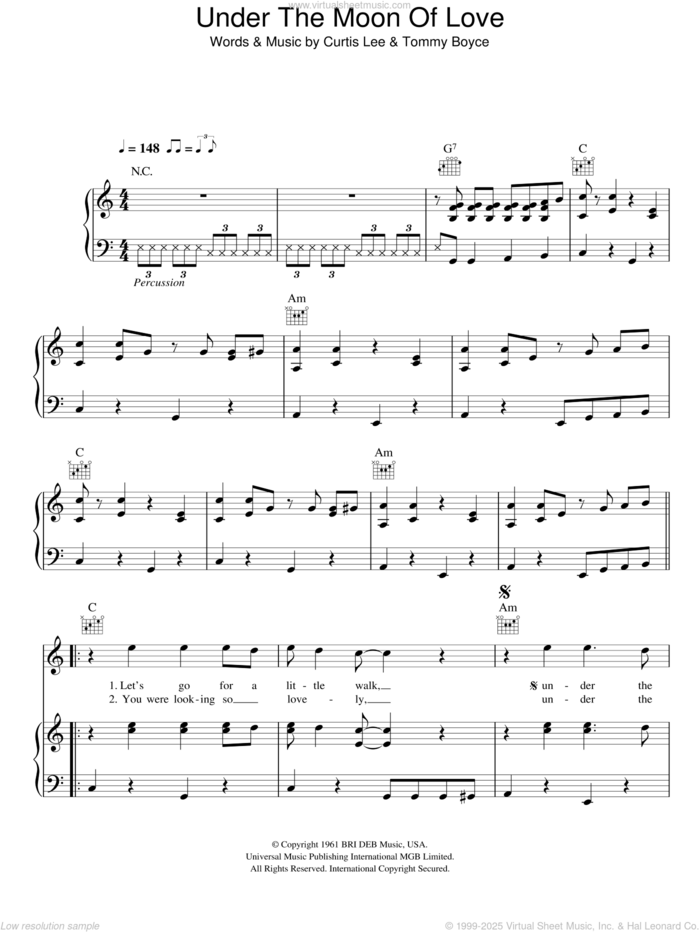 Under The Moon Of Love sheet music for voice, piano or guitar by Showaddywaddy, Curtis Lee and Tommy Boyce, intermediate skill level