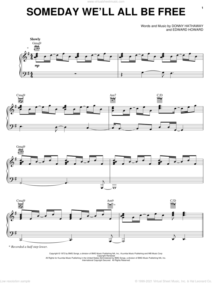 Someday We'll All Be Free sheet music for voice, piano or guitar by Donny Hathaway, Alicia Keys, Aretha Franklin, Average White Band and Edward Howard, intermediate skill level