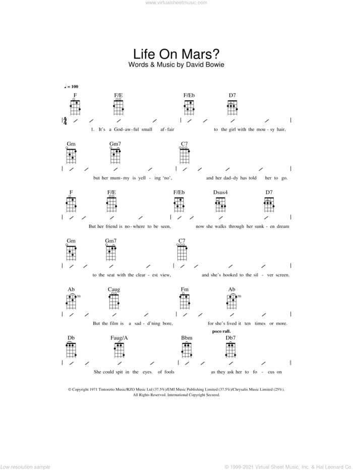 Life On Mars? sheet music for ukulele (chords) by David Bowie, intermediate skill level