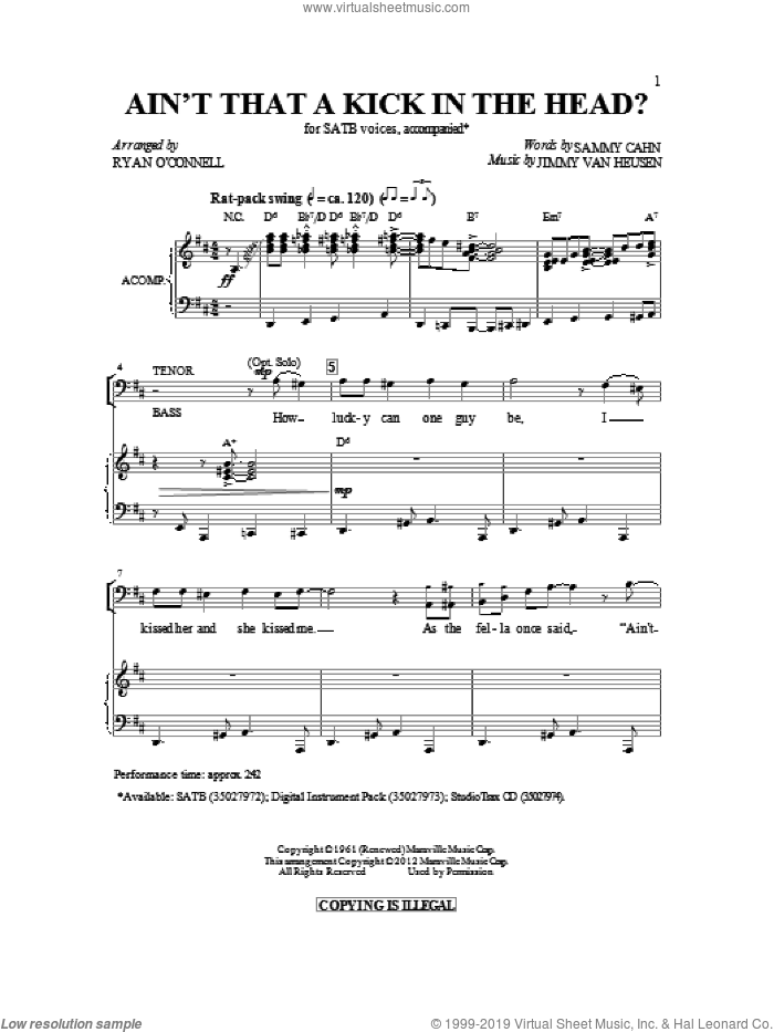 Ain't That A Kick In The Head sheet music for choir (SATB: soprano, alto, tenor, bass) by Sammy Cahn and Jimmy van Heusen, intermediate skill level