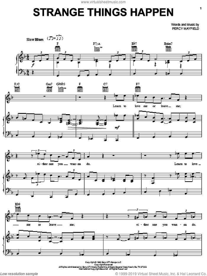 Strange Things Happen sheet music for voice, piano or guitar by Percy Mayfield, intermediate skill level