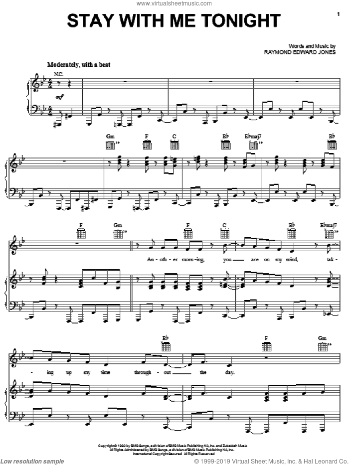 Stay With Me Tonight sheet music for voice, piano or guitar by Jeffrey Osbourne and Raymond Edward Jones, intermediate skill level