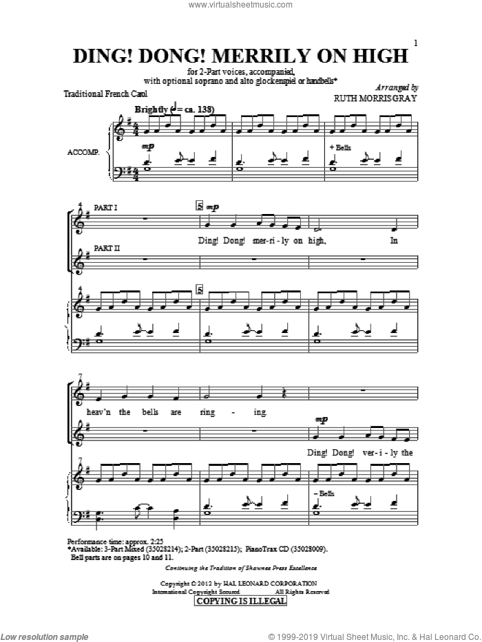 Ding Dong! Merrily On High! sheet music for choir (2-Part) by Ruth Morris Gray and Miscellaneous, intermediate duet