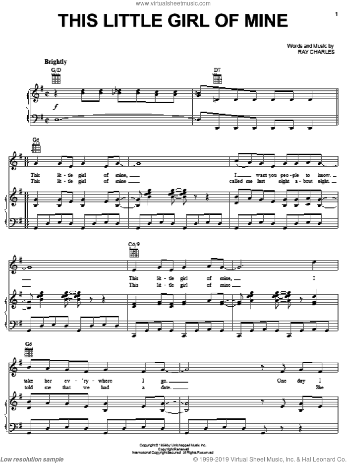 This Little Girl Of Mine sheet music for voice, piano or guitar by Ray Charles, intermediate skill level