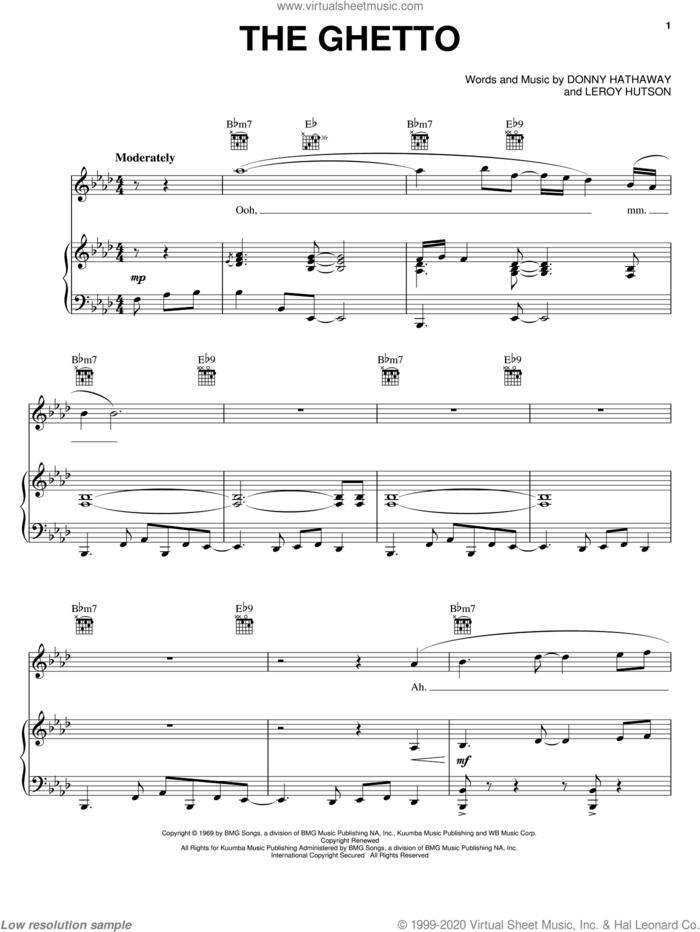 The Ghetto sheet music for voice, piano or guitar by Donny Hathaway and Leroy Hutson, intermediate skill level