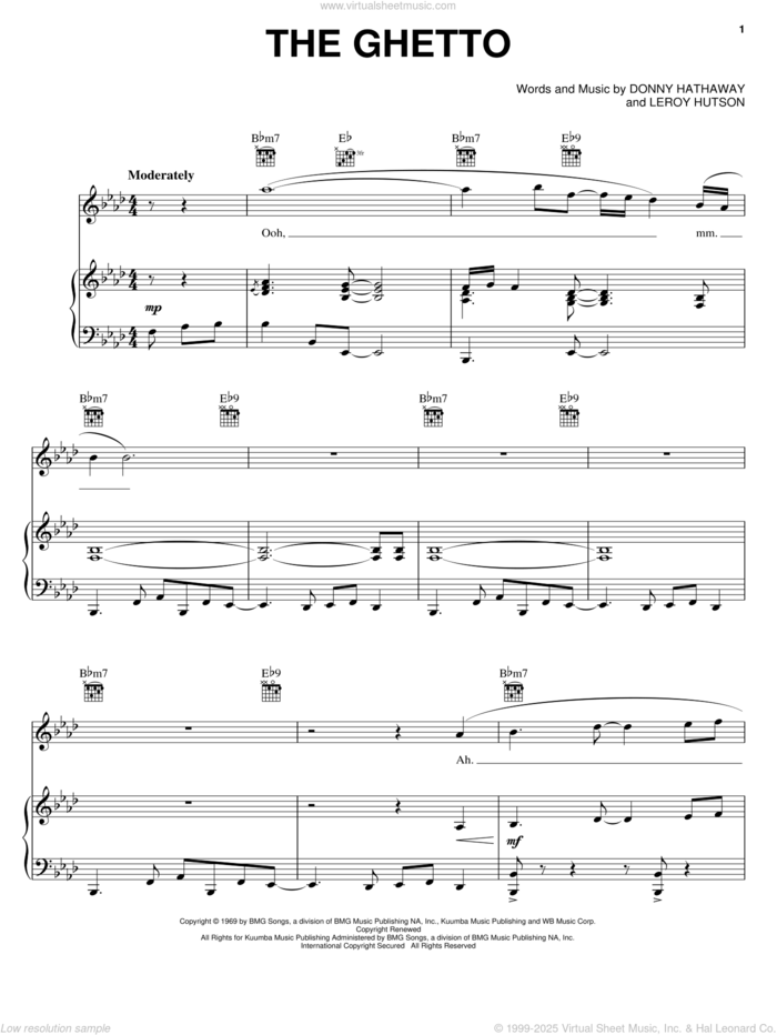 The Ghetto sheet music for voice, piano or guitar by Donny Hathaway and Leroy Hutson, intermediate skill level