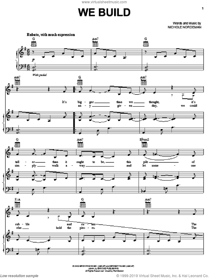 We Build sheet music for voice, piano or guitar by Nichole Nordeman, intermediate skill level
