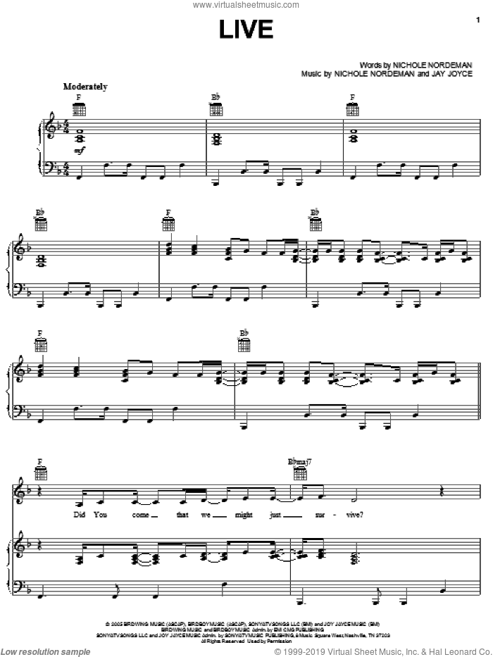 Live sheet music for voice, piano or guitar by Nichole Nordeman and Jay Joyce, intermediate skill level