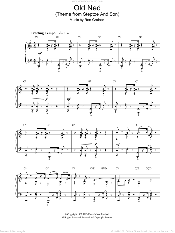 Old Ned (Theme from Steptoe And Son) sheet music for piano solo by Ron Grainer, intermediate skill level