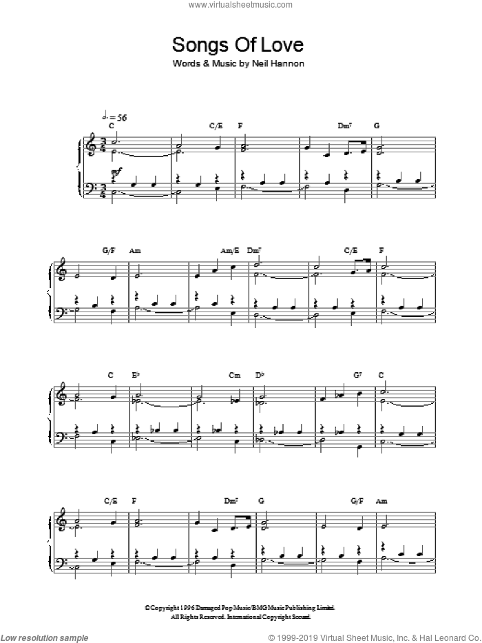 Songs Of Love (Theme from Father Ted) sheet music for piano solo by Neil Hannon, intermediate skill level