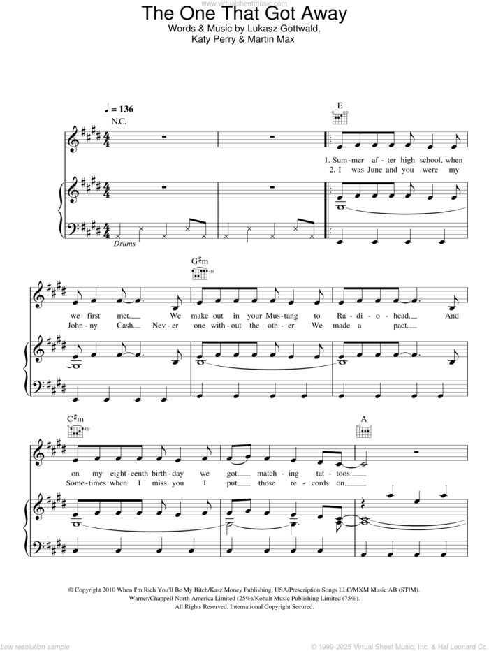 The One That Got Away Sheet Music For Voice Piano Or Guitar V2