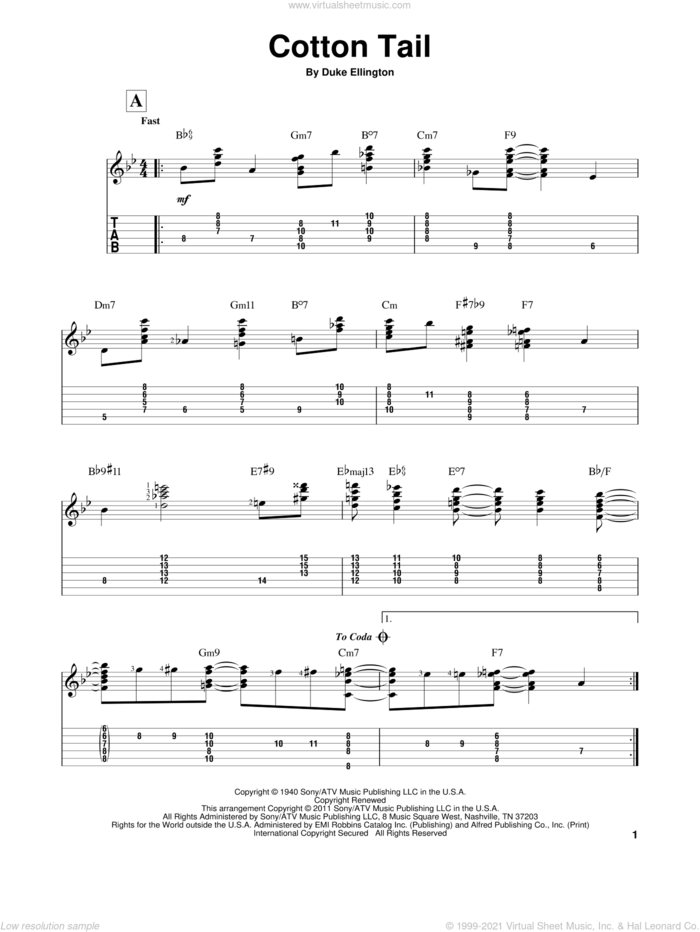 Cotton Tail sheet music for guitar solo by Duke Ellington, intermediate skill level