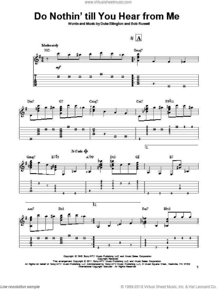 Do Nothin' Till You Hear From Me sheet music for guitar solo by Duke Ellington and Bob Russell, intermediate skill level