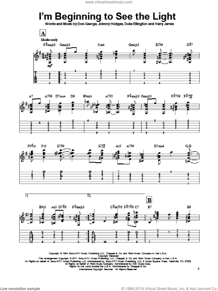 I'm Beginning To See The Light sheet music for guitar solo by Duke Ellington, Don George, Harry James and Johnny Hodges, intermediate skill level