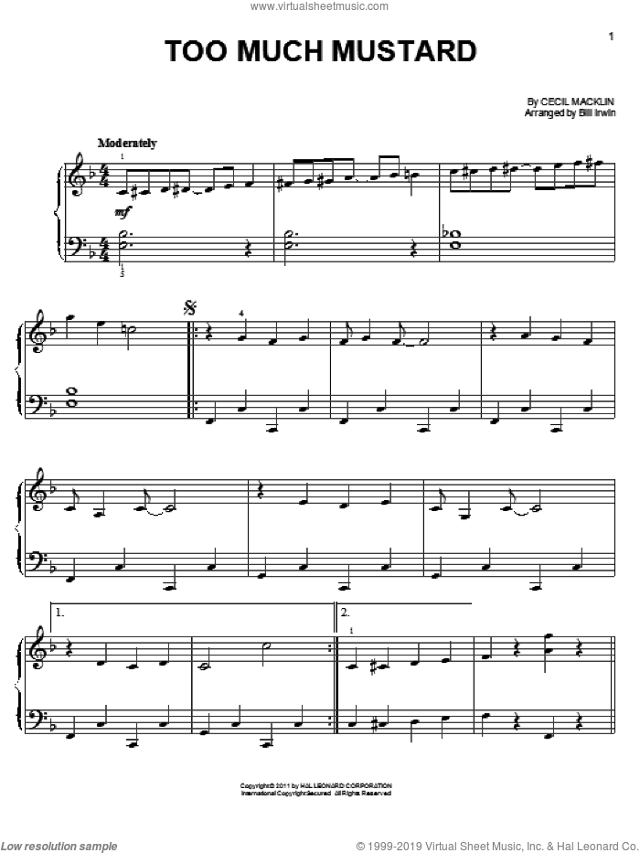 Too Much Mustard sheet music for piano solo by Cecil Macklin, easy skill level