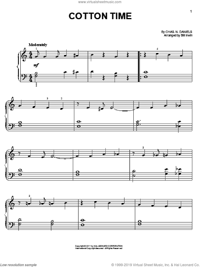Cotton Time sheet music for piano solo by Chas. N. Daniels, easy skill level